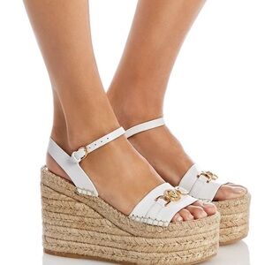 Versace White and Gold Wedge Sandals